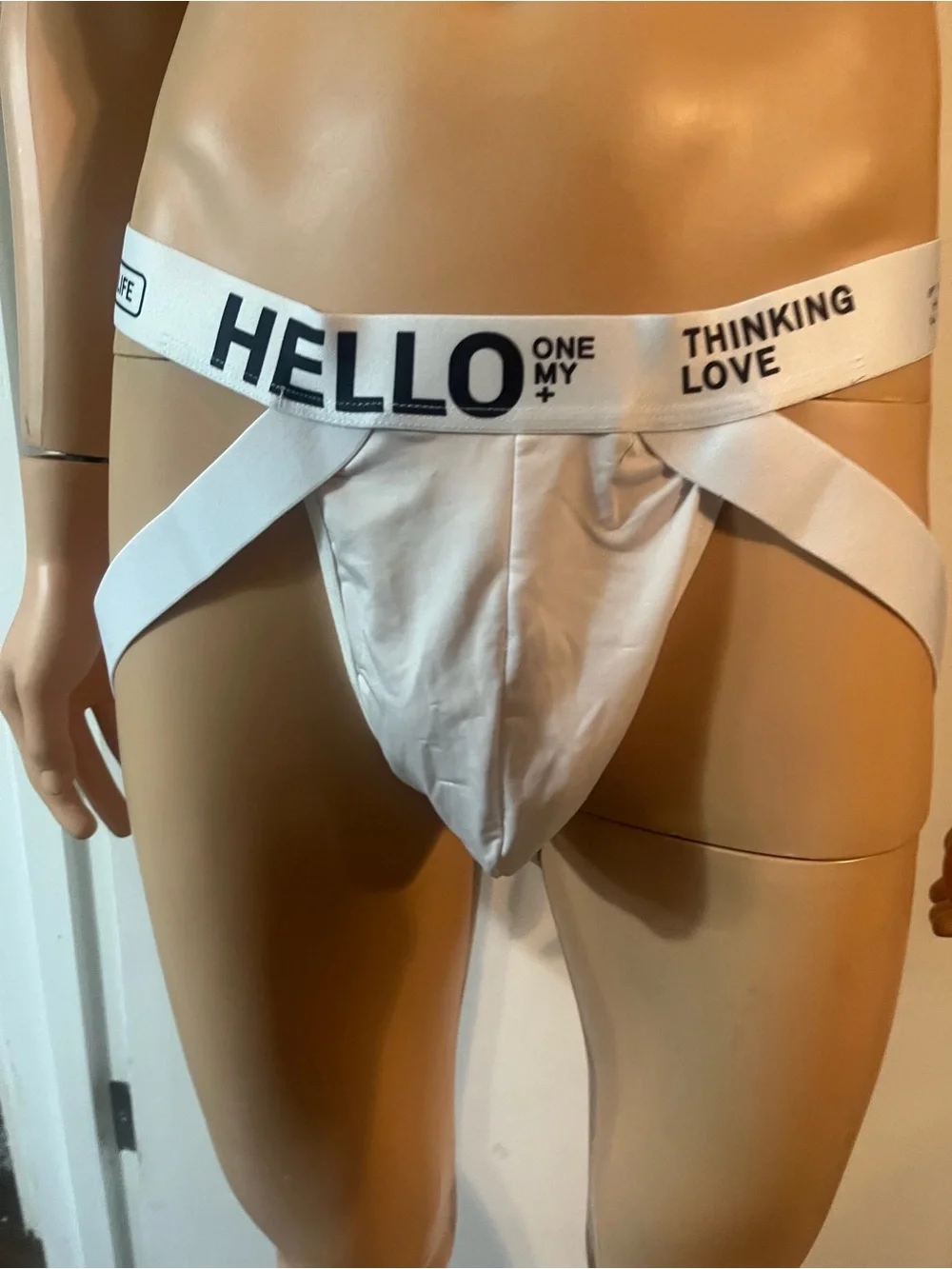 SHEIN White Men's Athletic Jockstrap with HELLO Waistband